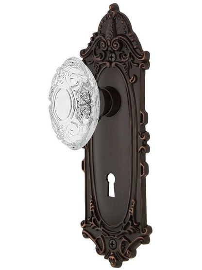 Victorian Door Set with Keyhole and Matching Crystal-Glass Knobs in Timeless Bronze.